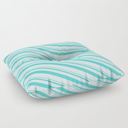 [ Thumbnail: Turquoise and Light Cyan Colored Lined/Striped Pattern Floor Pillow ]