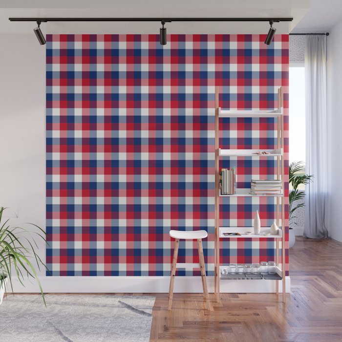 Plaid red navy white Wall Mural