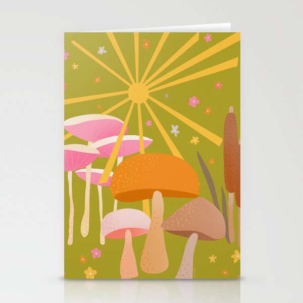 Sunny Mushrooms - green pink yellow orange Stationery Cards