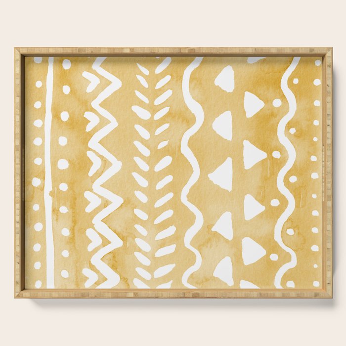 Loose bohemian pattern yellow Serving Tray by Wackapacka Society6