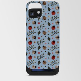 Ladybug and Floral Seamless Pattern on Pale Blue Background iPhone Card Case