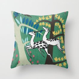 Paul Poiret Antelopes Jade Art Deco Animal Design Throw Pillow