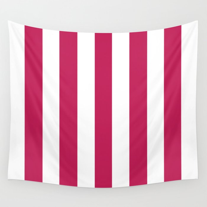Rose red violet - solid color - white vertical lines pattern Wall Tapestry