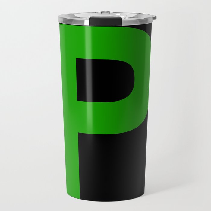 Letter P (Green & Black) Travel Mug