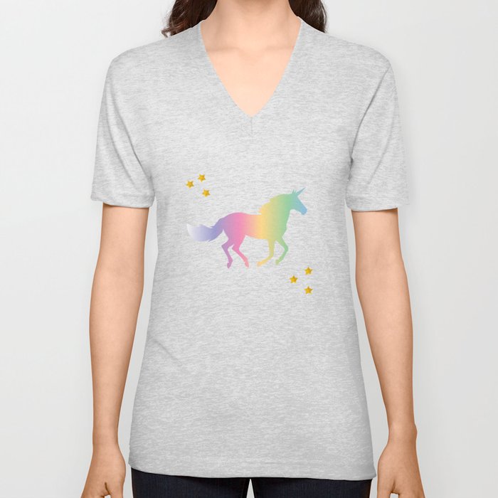 Rainbow Unicorns & Stars V Neck T Shirt