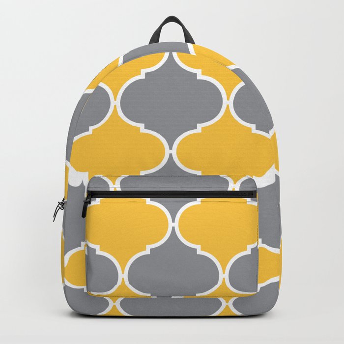 Mustard Yellow & Silver Geometric Quatrefoil Pattern Backpack