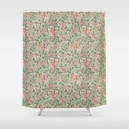 William Morris Vintage Honeysuckle Chalk Yellow Pink Green Floral Shower Curtain