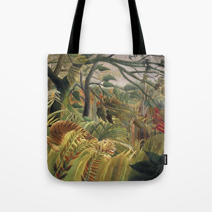 Henri Rousseau Tiger in a Tropical Storm Famous Painting Tote Bag