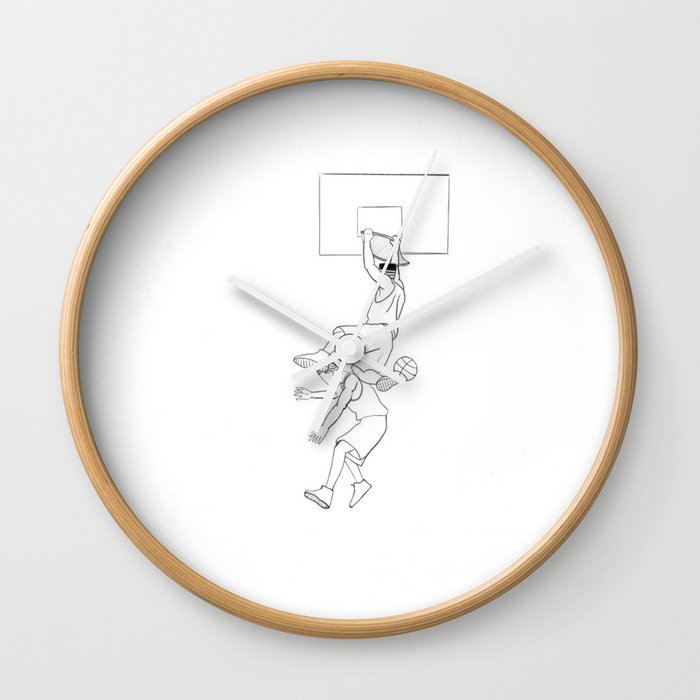 A Swing and a Dunk Black and White Digital Sketch Wall Clock
