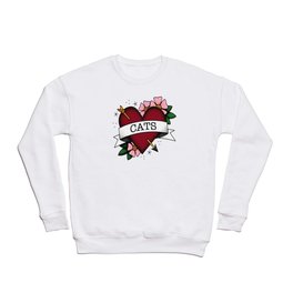 I Love Cats and Tattoos Sailor Jerry Style Tattoo Heart Crewneck Sweatshirt