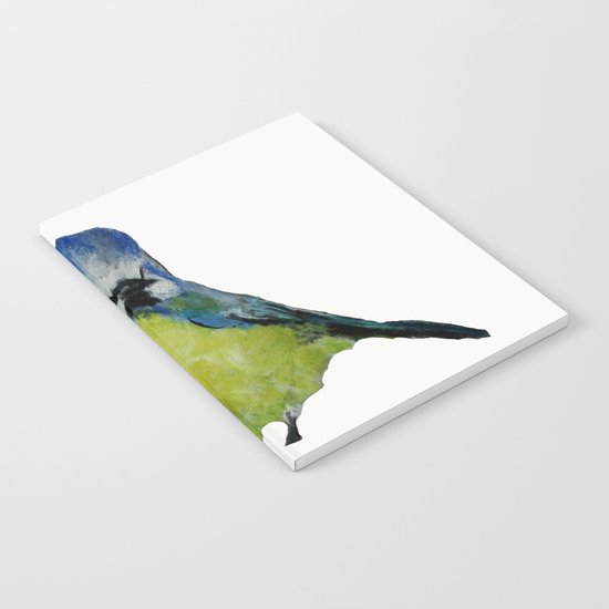 Wild English Garden Bird Blue Tit Contemporary Acrylic Painting White Edit Notebook