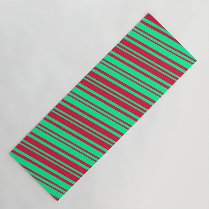 Crimson and Green Colored Lines/Stripes Pattern Yoga Mat