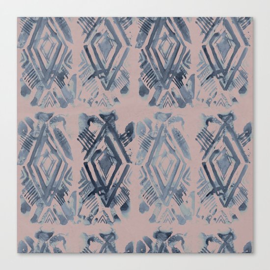 Simply Ikat Ink in Indigo Blue on Clay Pink Canvas Print