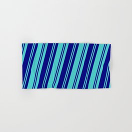 [ Thumbnail: Blue & Turquoise Colored Pattern of Stripes Hand & Bath Towel ]