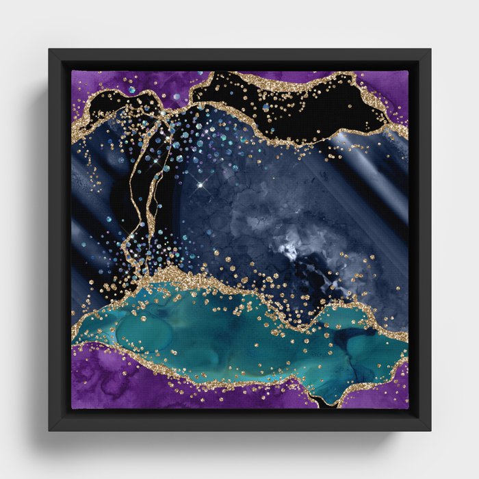 Peacock Glitter Agate Texture 04 Framed Canvas