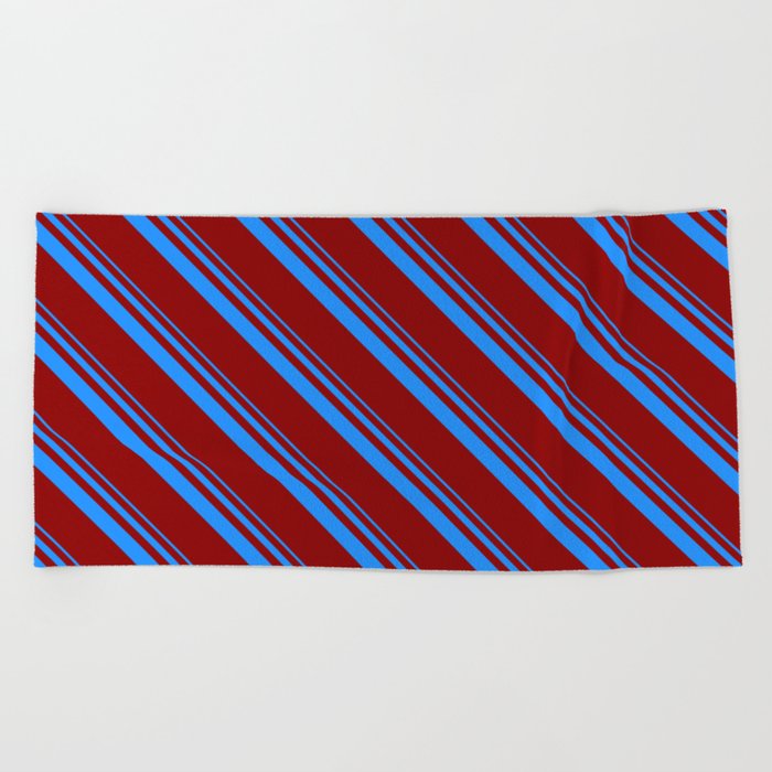 Blue and Dark Red Colored Stripes Pattern Beach Towel