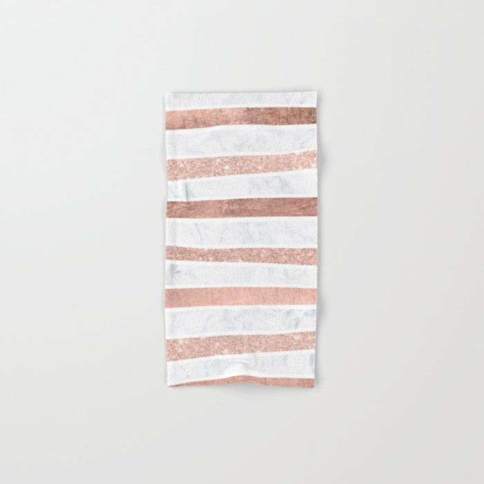 Modern faux rose gold glitter foil marble stripes pattern Hand & Bath Towel