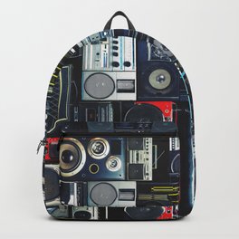 Vintage wall full of radio boombox of the 80s Backpack