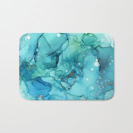 Teal Chrome Flowing Abstract Ink Bath Mat