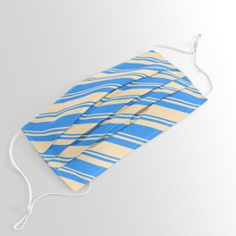 [ Thumbnail: Blue and Beige Colored Pattern of Stripes Face Mask ]