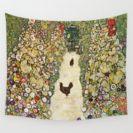 Gustav Klimt Garden Path With Chickens Wall Tapestry