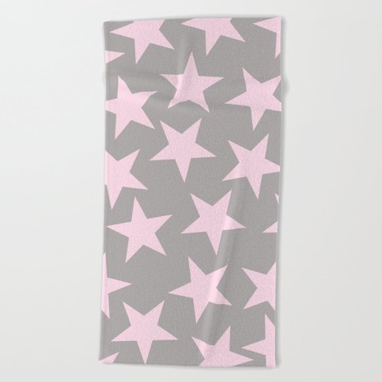 Pink stars on grey background on #Society6 Beach Towel