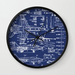 F-18 Blueprints Wall Clock