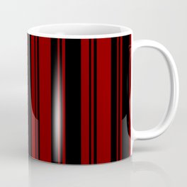 [ Thumbnail: Maroon & Black Colored Striped Pattern Coffee Mug ]