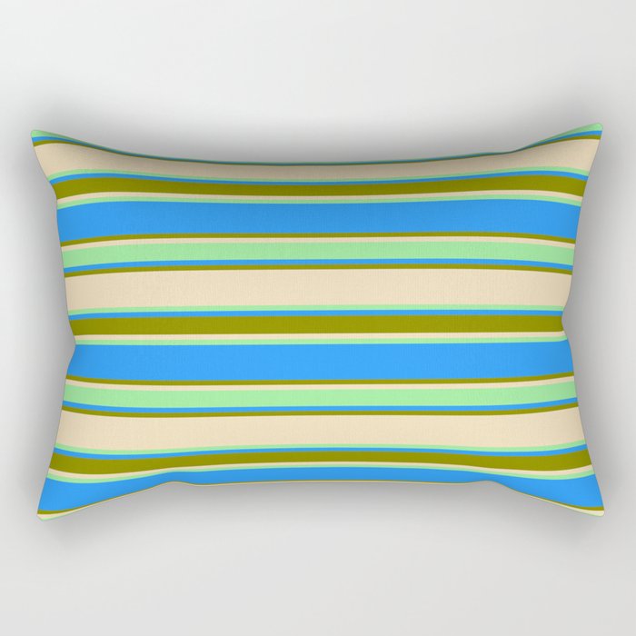 Tan, Light Green, Blue, and Green Colored Lined/Striped Pattern Rectangular Pillow