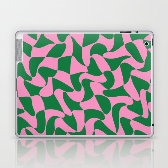 Green & Pink Warped Wavy Check Laptop & iPad Skin
