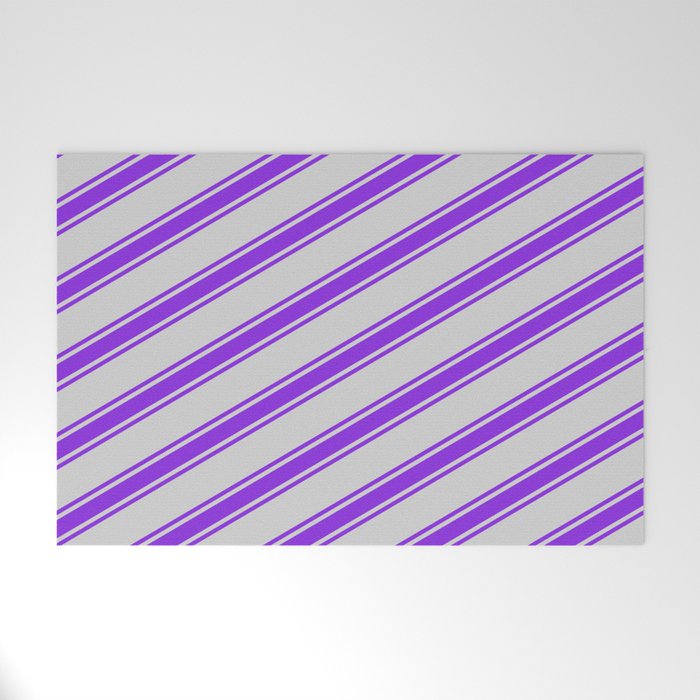 Light Grey & Purple Colored Lined Pattern Welcome Mat
