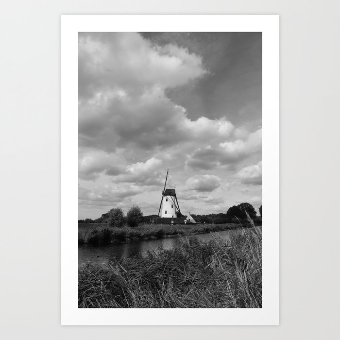 Schelle Windmill Mono, Damme, Belgium Art Print