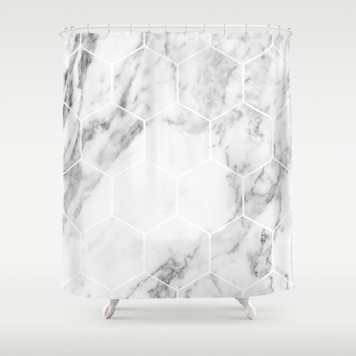 White marble hexagonal beehive Shower Curtain