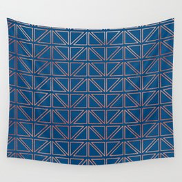 Triangles Metallic Rose Gold and Blue Pattern Wall Tapestry