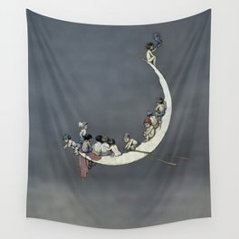 “ Moon’s First Voyage” Fairy Art by W Heath Robinson Wall Tapestry