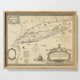 1925 Vintage Historical Map of Long Island and the Sound Serving Tray