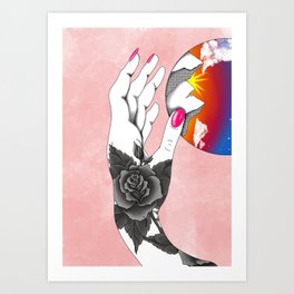 Sunrise in her hands Art Print