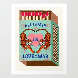 All is Fair in Love and War Vintage Matchbox Mint Chocolate Palette with Tiger Art Print