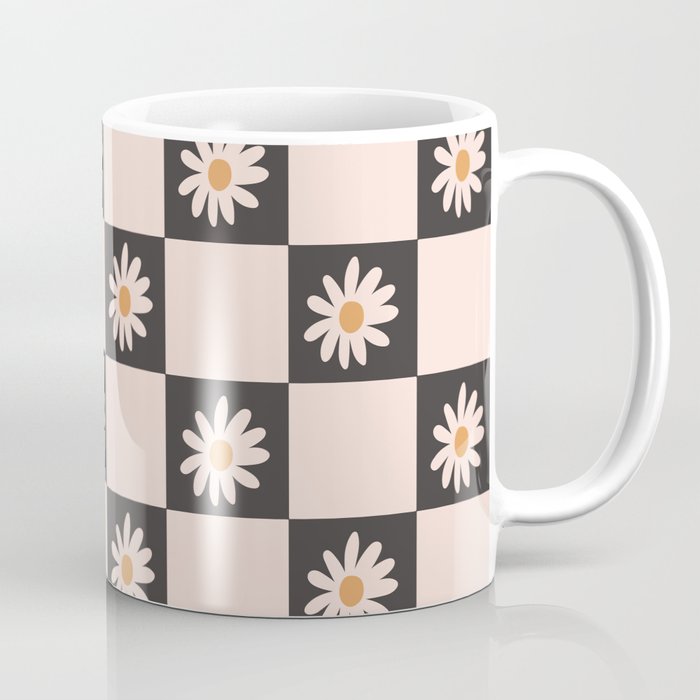 Vintage Blush & Black Floral Checkered Pattern Coffee Mug