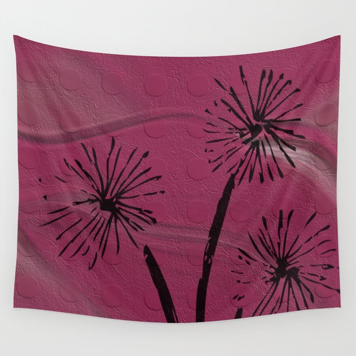 Dandelions - Pink and Black textured art Wall Tapestry