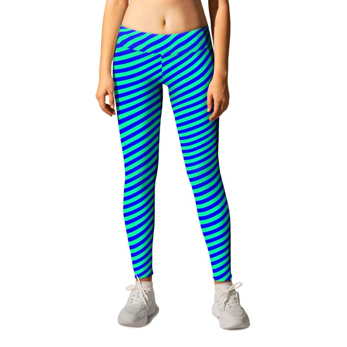 Green and Blue Colored Striped Pattern Leggings