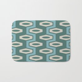 Atomic Geometric Pattern 253 Teal Green Blue and Beige Bath Mat