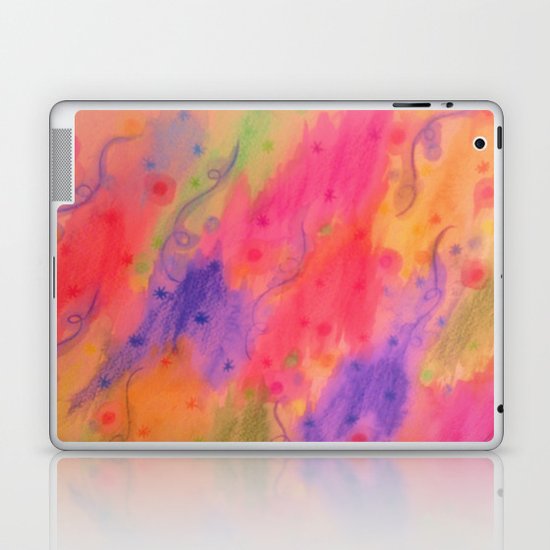 SEEING STARS 3 - Peach Pink Pretty Starry Sky Abstract Watercolor Painting Lovely Feminine Pattern Laptop & iPad Skin
