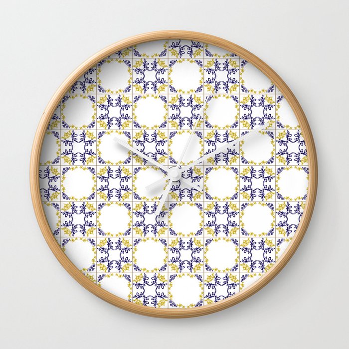 Azulejo blue and yellow tiles Wall Clock