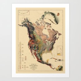 1911 North America and Central America Relief Map 3D digitally-rendered Art Print