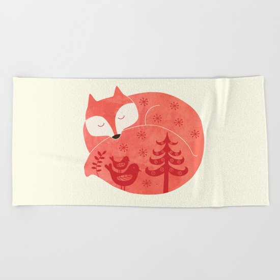 sleeping fox Beach Towel