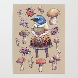 Mushroom Pickers - Lady Blue Poster