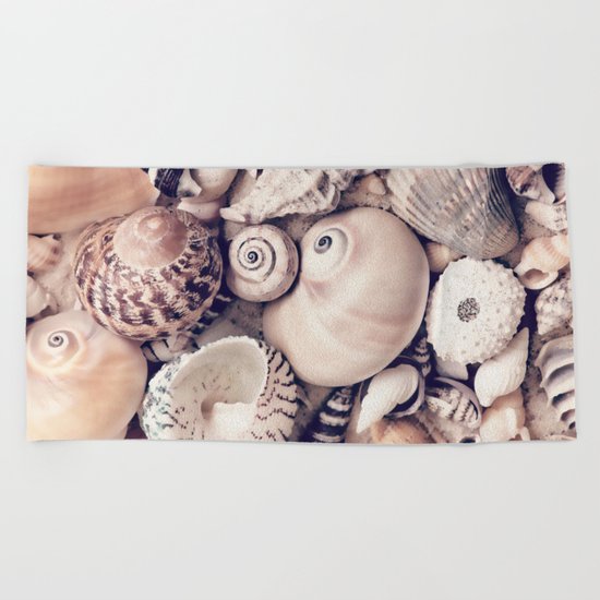 Vintage Sea Shell Collection Coastal Style Beach Towel