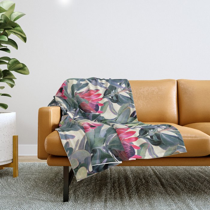 Painted Protea Pattern Throw Blanket