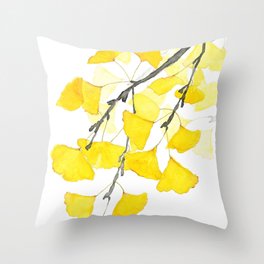 Golden Ginkgo Leaves Throw Pillow